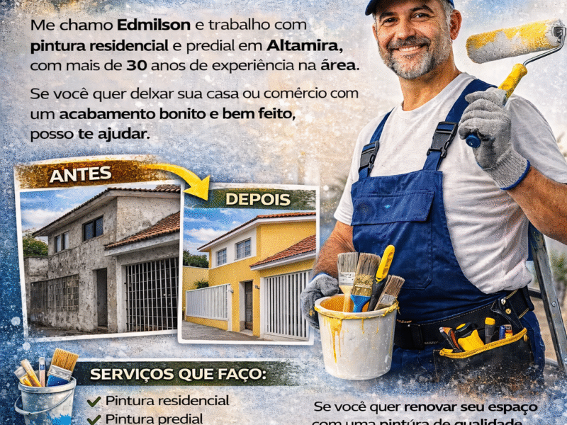 Pintor em Altamira – 30 anos de experiência e acabamento profissional